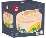 Janod - Tobă Gioia - Tobă din lemn FSC + tobă - Joc de rol și educație muzicală timpurie - Acuarelă - De la 18 luni, J07650 Jucarii Bebe Naty Shop
