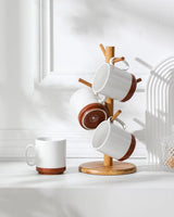 Set de căni de cafea MALACASA, set de cești din gresie 350 ml pentru 4 persoane, cești de cafea moderne pentru ceai, suc, latte, cappuccino, ciocolată caldă. Se poate spăla în mașina de spălat vase și la cuptorul cu microunde, seria TARA, alb kaki