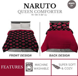Franco Naruto Anime Akatsuki Pattern Lenjerie de pat moale microfibră Plapumă Queen, (produs oficial Naruto) Plapumi si pilote Naty Shop