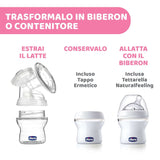 Pompă electrică pentru sân Chicco cu faze de stimulare și extracție, 10 niveluri de intensitate, confortabilă și rapidă, formă ergonomică, cu tetina înclinată și capac etanș, alb, 150 ml Accesorii Hrana si Alaptare Bebe Naty Shop