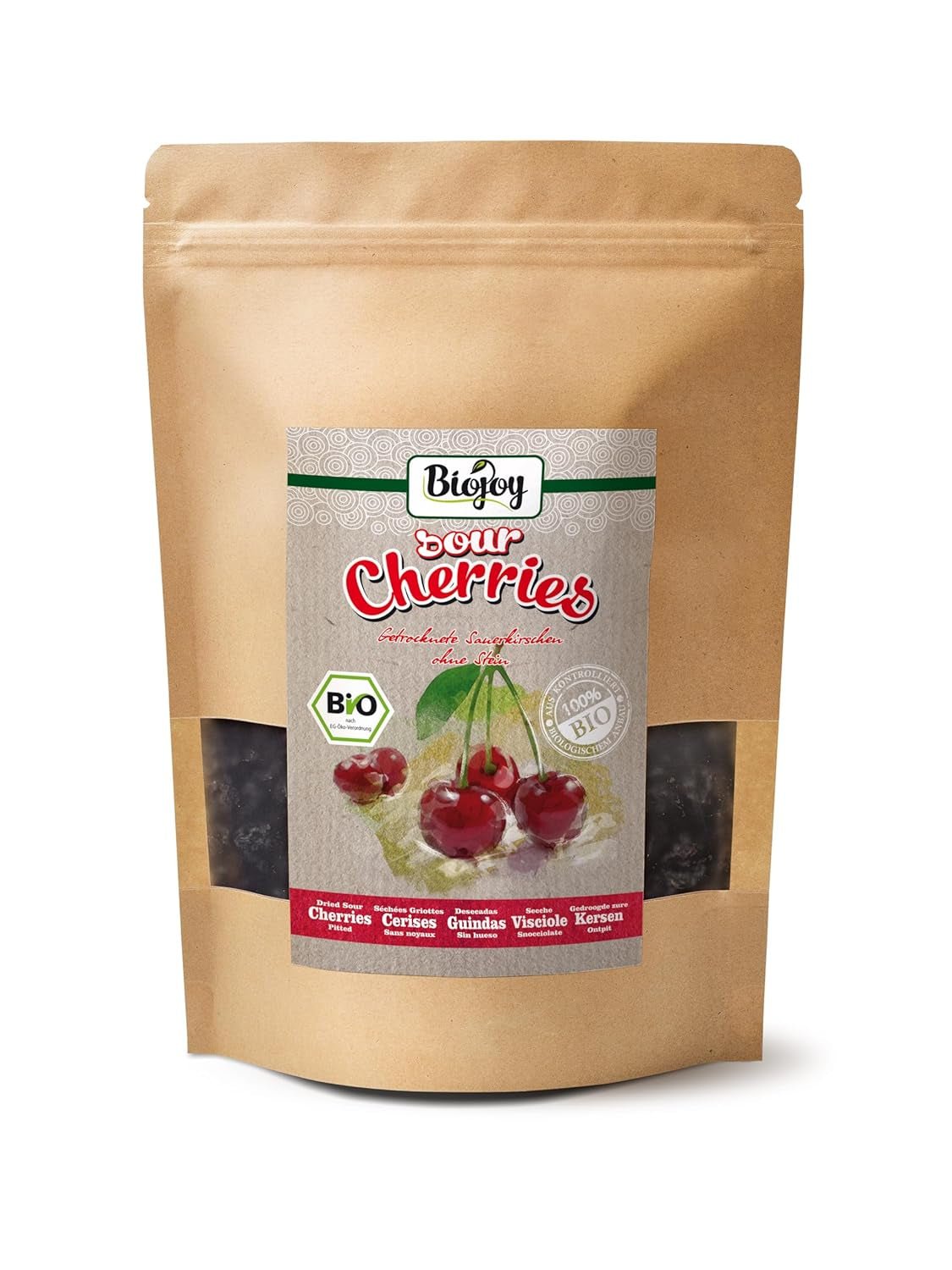 Cireșe bio Biojoy uscate (1 kg), fără sâmburi și nesulfurate Produse deshidratate Naty Shop 500 G (1 pachet)