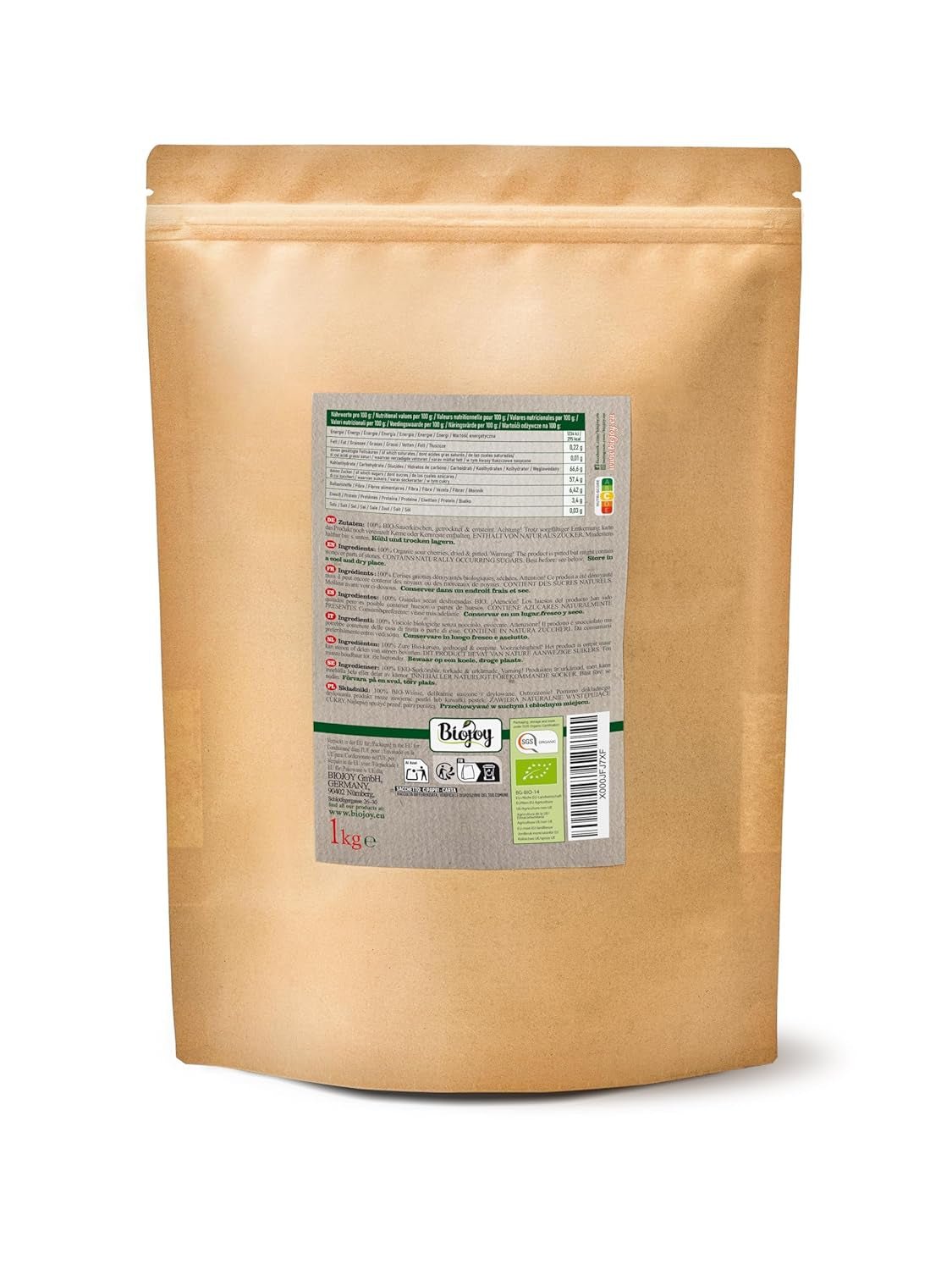 Cireșe bio Biojoy uscate (1 kg), fără sâmburi și nesulfurate Produse deshidratate Naty Shop