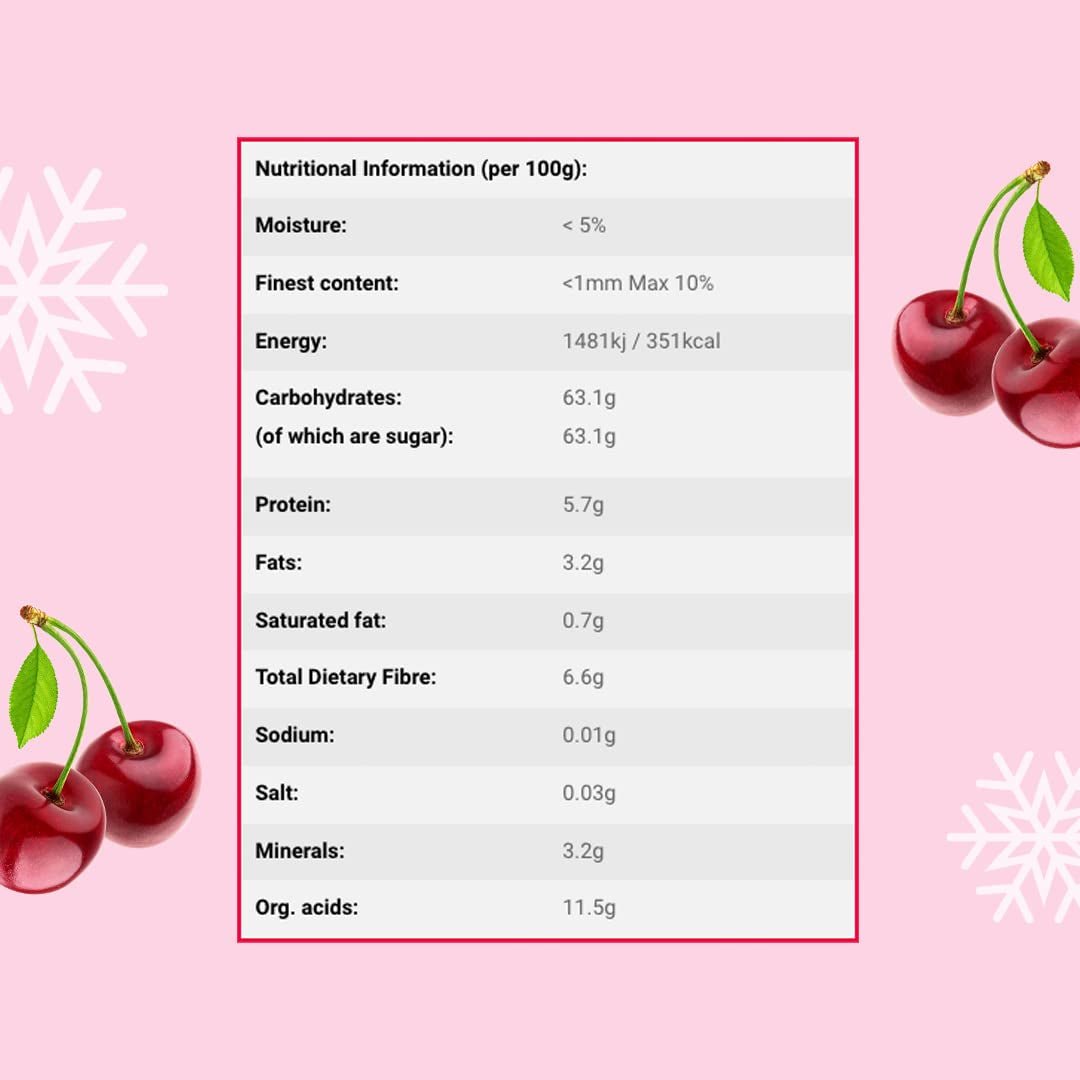 Cireșe liofilizate bucăți 100g - Fructe liofilizate - Fructe uscate liofilizate - Cireșe amare uscate - Perfect pentru coacere, decorarea prăjiturilor, gustări, muesli și deserturi Produse deshidratate Naty Shop