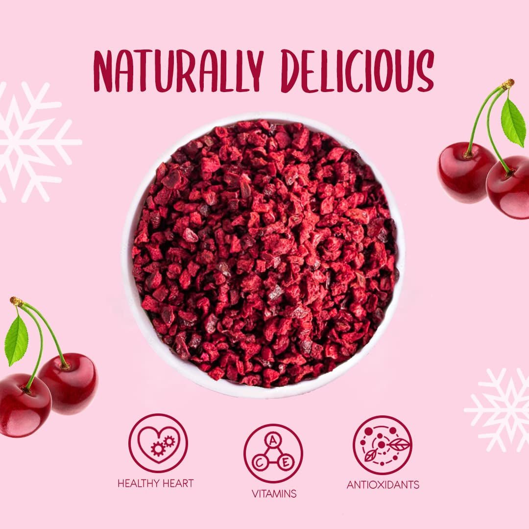 Cireșe liofilizate bucăți 100g - Fructe liofilizate - Fructe uscate liofilizate - Cireșe amare uscate - Perfect pentru coacere, decorarea prăjiturilor, gustări, muesli și deserturi Produse deshidratate Naty Shop