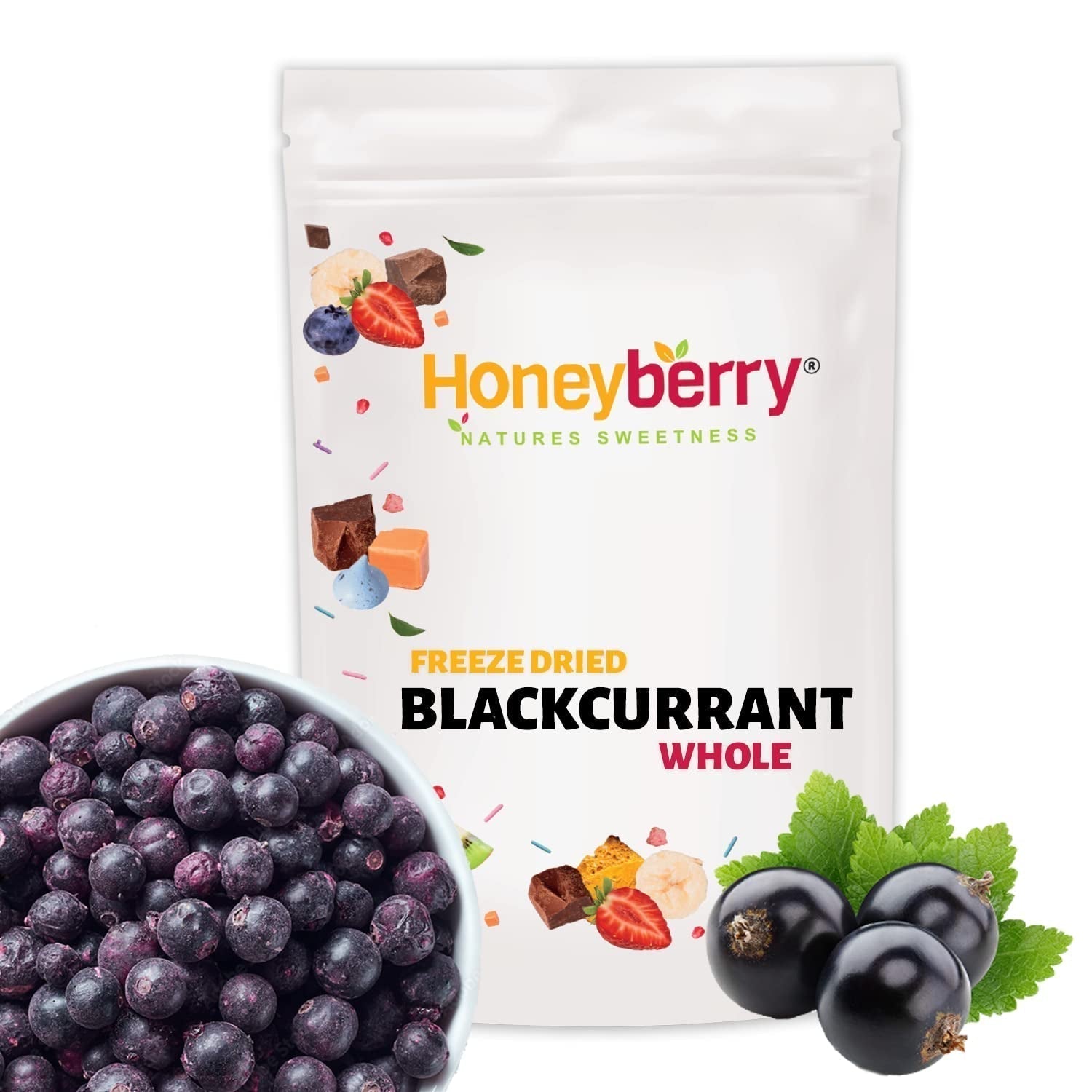 Coacăze negre liofilizate 250g - Fructe liofilizate - Fructe uscate liofilizate - Coacăze negre uscate pentru coacere, muesli, decorarea prăjiturilor, deserturi Produse deshidratate Naty Shop 250G