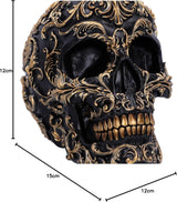 Craniu renascentist, 19 cm, rășină, negru și auriu, model baroc auriu, ornament craniu negru, decor gotic, turnat din cea mai fină rășină sintetică, pictat manual de experți Statuete si sculpturi Naty Shop