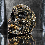 Craniu renascentist, 19 cm, rășină, negru și auriu, model baroc auriu, ornament craniu negru, decor gotic, turnat din cea mai fină rășină sintetică, pictat manual de experți Statuete si sculpturi Naty Shop