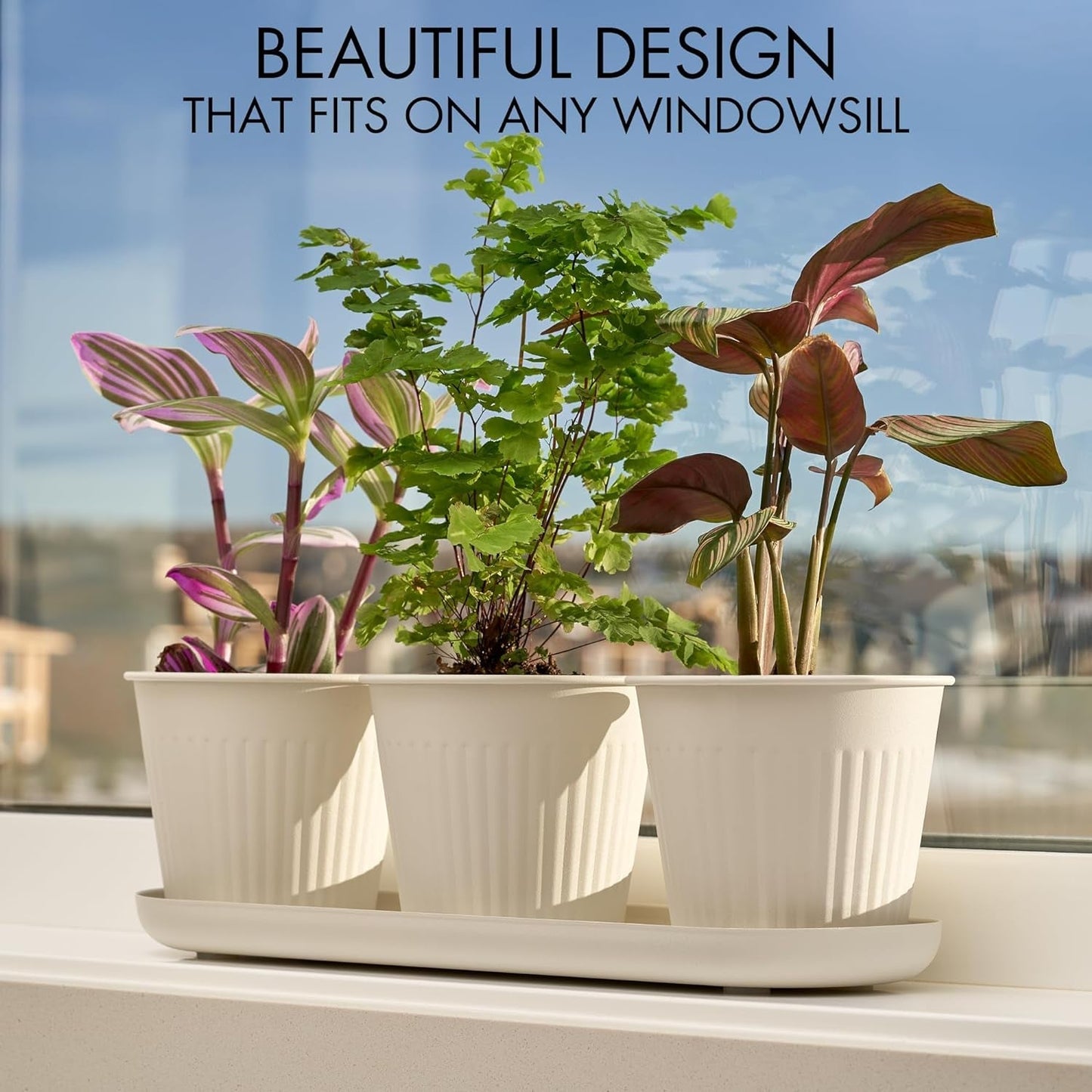 Set de 3 ghivece frumoase pentru grădină de plante aromatice, perfecte pentru orice pervaz sau blat de bucătărie, un set modern de ghivece decorative pentru grădină, inclusiv tavă și...
