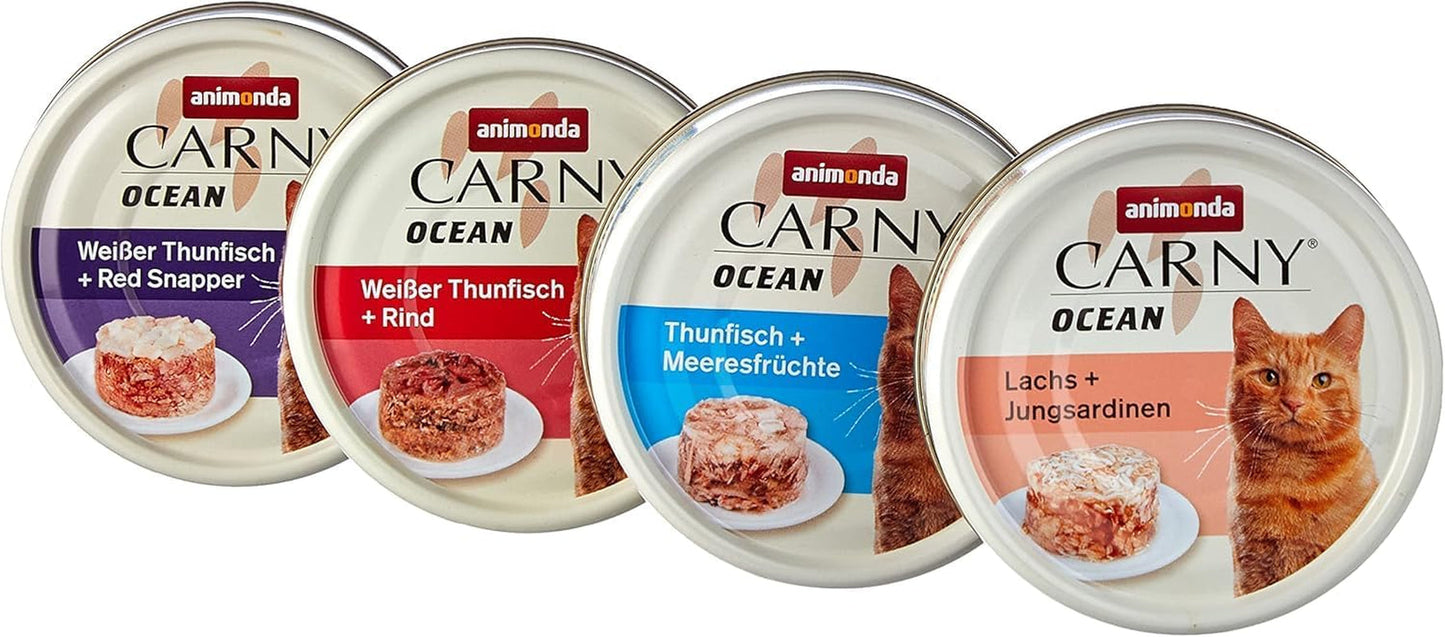 animonda Carny Adult Ocean Marine Variety No. 1 (12 x 80 g), hrană umedă pentru pisici adulte, hrană umedă cu file fraged de pește, hrană pentru pisici fără cereale și fără zahăr