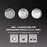 Caso Espresso Gourmet - Espressor portafiltru din oțel inoxidabil, pompă Ulka puternică de 19 bari, cu spumator de lapte, pentru cafea măcinată sau capsule de cafea ESE, pentru 2 cești, cu încălzitor de cești