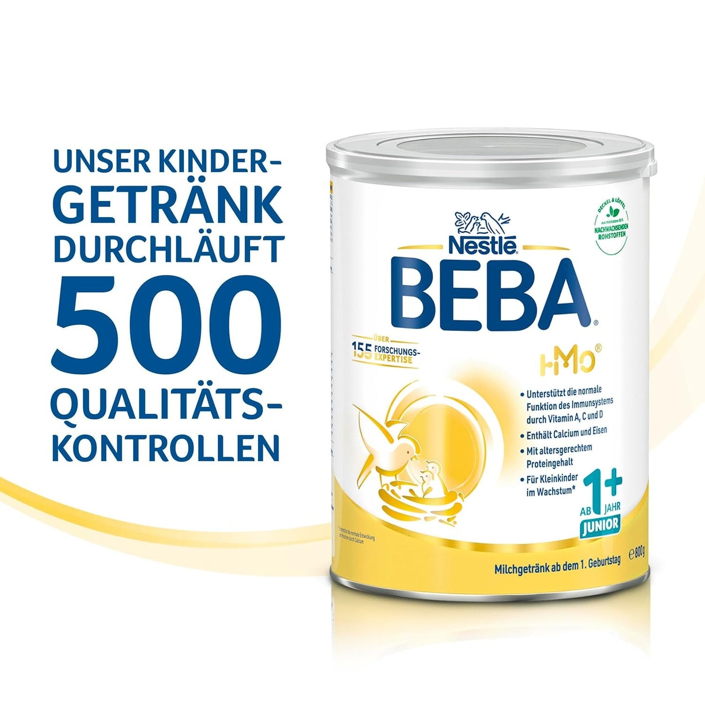 Băutură cu lapte BEBA Junior 1+ de la 1 an, Cu HMO, Conținut de proteine adaptat vârstei, Numai lactoză, Fără ulei de palmier, Fără ulei de pește, Hrană pentru copii mici, Lapte praf pentru bebeluși, Pachet de 3 (3 x 800g)
