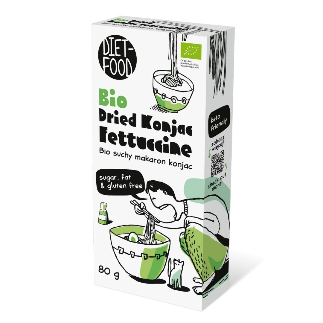 Fettuccine Konjac Shirataki Organic 80g – Conținut scăzut de calorii și carbohidrați, fără gluten, conținut scăzut de carbohidrați, potrivit pentru dietele keto, cu făină de tapioca
