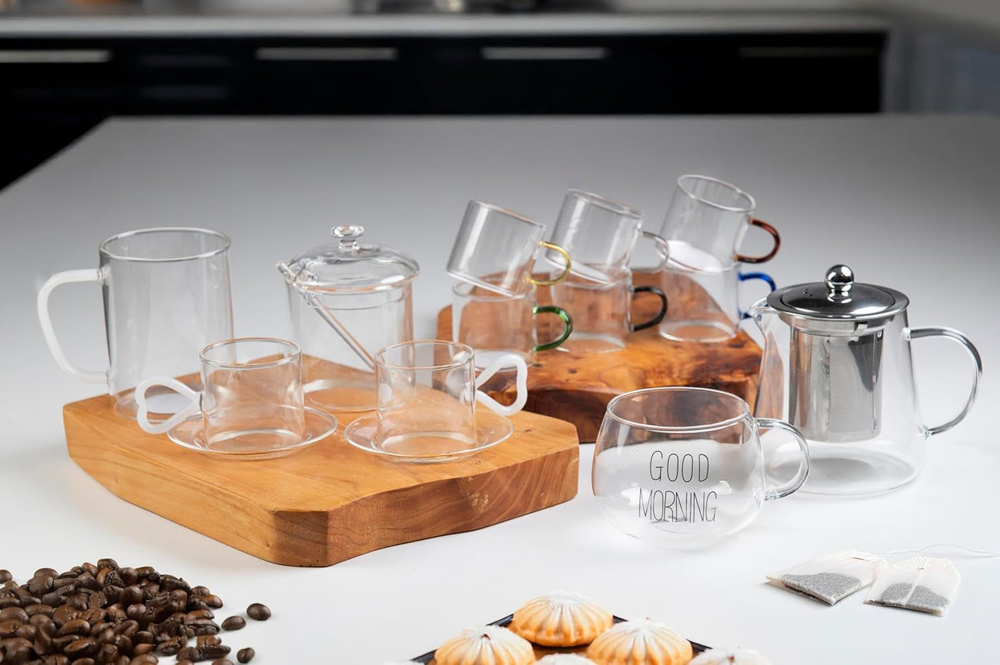 Zahărniță transparentă din sticlă borosilicată de 300 ml cu capac și lingură Good Morning