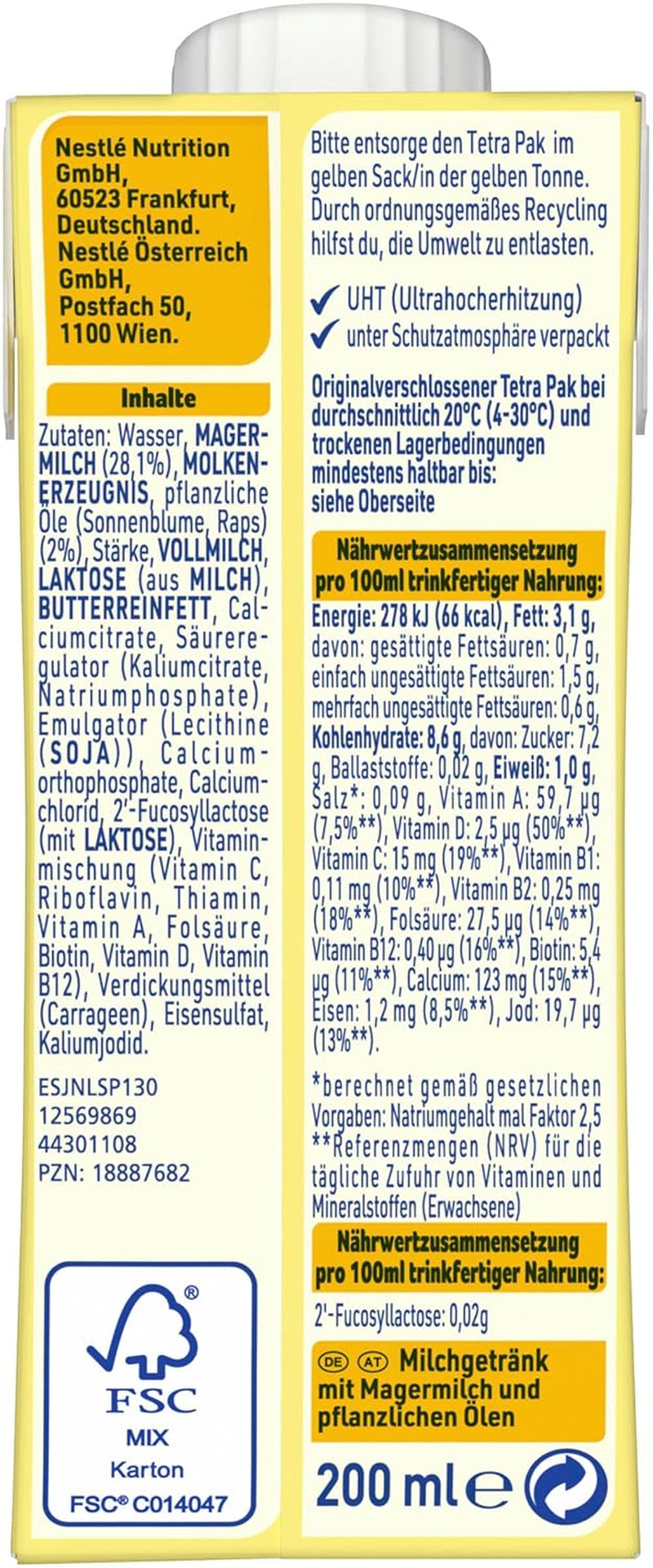 Băutură cu lapte gata de băut BEBA Junior 1-3 ani, cu HMO, conținut de proteine adecvat vârstei, fără ulei de palmier, fără ulei de pește, hrană pentru copii mici, pachet de 6 (6 x 200 ml)