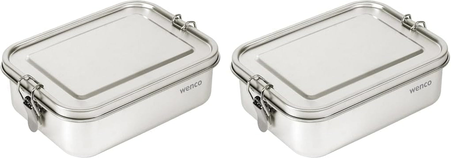 Cutie de prânz wenco din oțel inoxidabil, cu 2 compartimente, cutie de prânz mare cu capacitate de 850 ml, rezistentă la apă, lavabilă în mașina de spălat vase, inclusiv inel de silicon de schimb, 18,5 x 14 x 5,5 cm, argintiu (pachet de 2) Cutii depozitare alimente Naty Shop 850 Ml (pachet de 2)
