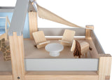 Casă de păpuși din lemn Small Foot, culori naturale – cu 3 etaje, terasă pe acoperiș și set de mobilier cu 51 de piese, încurajează jocul creativ, potrivită pentru vârste de la 3 ani în sus, 12541