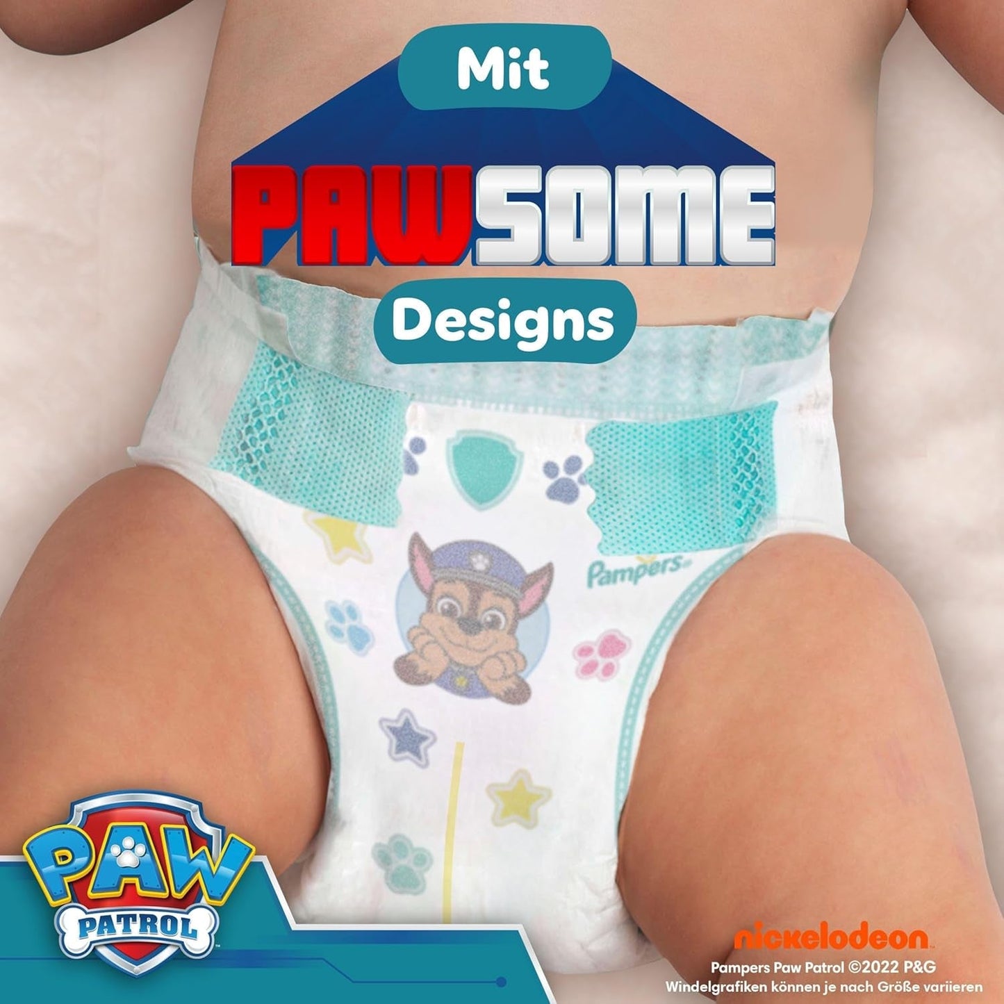 Scutece Pampers Baby-Dry Ediția Patrula Cățelușilor, mărimea 4, 222 de scutece, 9 kg - 14 kg, protecție împotriva scurgerilor de până la 100% și confort toată noaptea