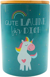 Dekohelden24 Cutie ceramică elegantă pentru depozitare/cafea/alimente proaspete/biscuit Hüftgold. Motivul: leneș. Dimensiuni: H/Ø 15,6 x 11 cm. Cutii depozitare alimente Naty Shop Unicorn