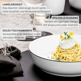 SÄNGER | Set de veselă Marlo cu margine neagră și albă, Set de veselă din porțelan cu 18 piese pentru 6 persoane, Alb cu accente negre, Farfurii de cină, Farfurii și boluri pentru desert, Design modern | COLECȚIA PREMIUM