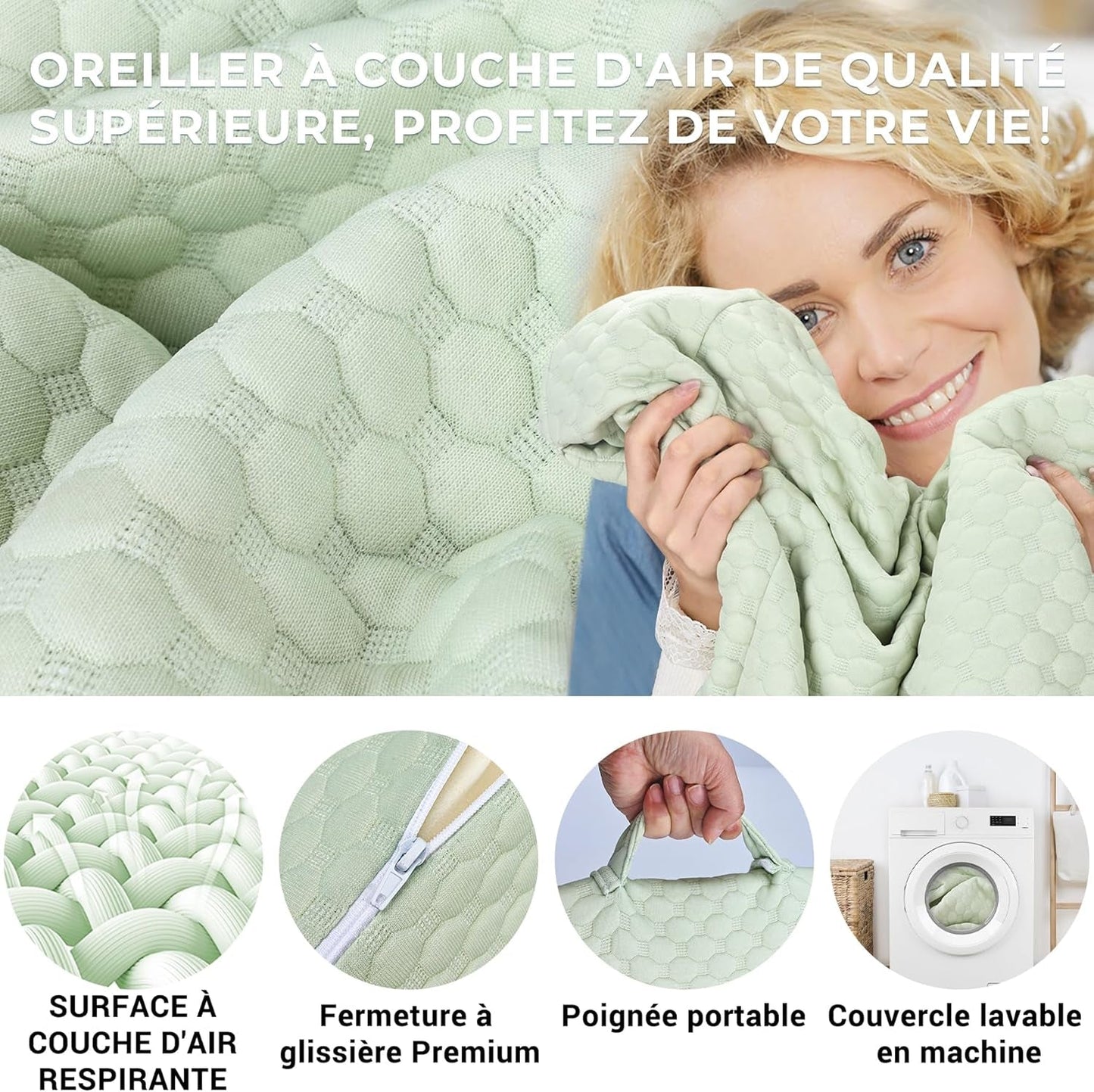 Pernă cu pană INFANZIA pentru pat, pernă de colț, pernă triunghiulară, pliabilă, fabricată din spumă cu memorie, pentru apnee în somn, reflux acid, ridicarea picioarelor, citit, verde
