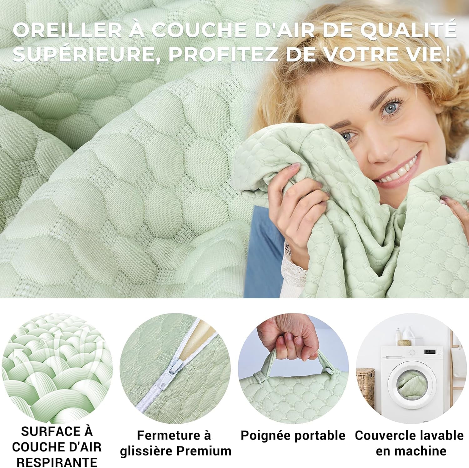 Pernă cu pană INFANZIA pentru pat, pernă de colț, pernă triunghiulară, pliabilă, fabricată din spumă cu memorie, pentru apnee în somn, reflux acid, ridicarea picioarelor, citit, verde