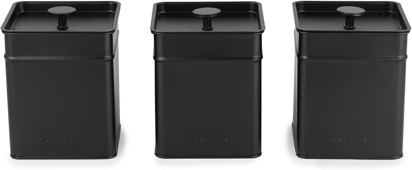Salter BW12614EU7 Set de cutii de depozitare Kuro - 4 recipiente de bucătărie, pâine/ceai/cafea/zahăr, cutii pătrate de organizare, ușor de curățat, păstrează alimentele proaspete, negru Cutii depozitare alimente Naty Shop Set de 3 piese