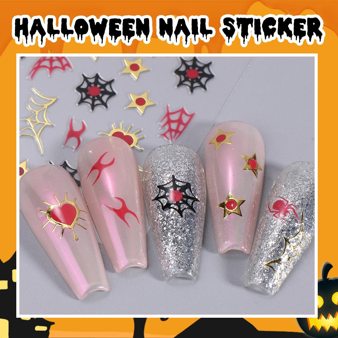 bucăți autocolante 3D pentru unghii Halloween, autocolante stereoscopice 5D pentru unghii, decorațiuni pentru unghii, accesorii pentru design unghii