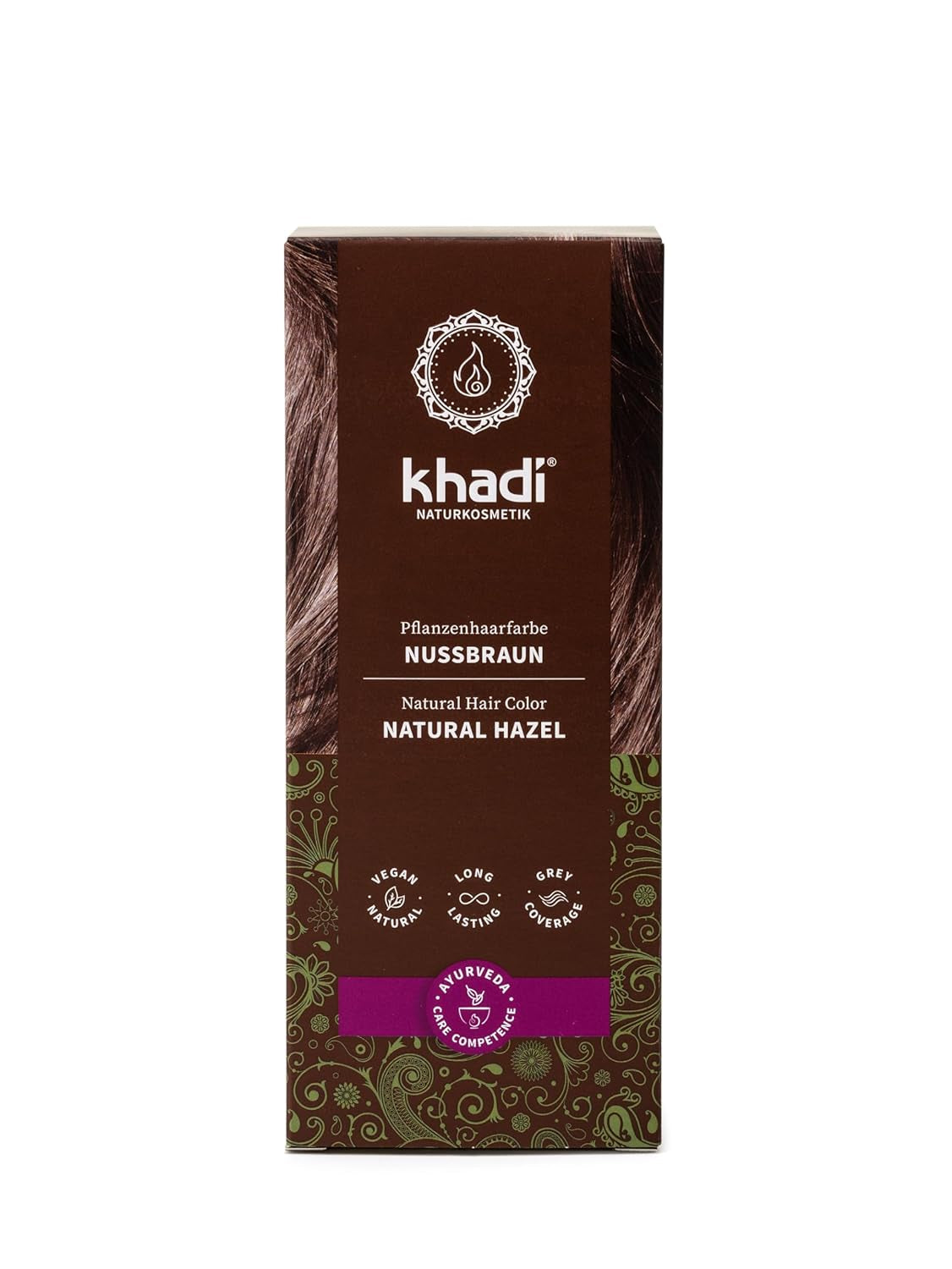 khadi GOLDBRAUN culoare de păr din plante, culoare de păr de la chihlimbar strălucitor la maro auriu catifelat și strălucitor, culoare de păr naturală 100% pe bază de plante, naturală și vegană, produse cosmetice naturale certificate, 100g Vopsea pentru par Naty Shop Nuci maro 100 G (1 pachet) Singur