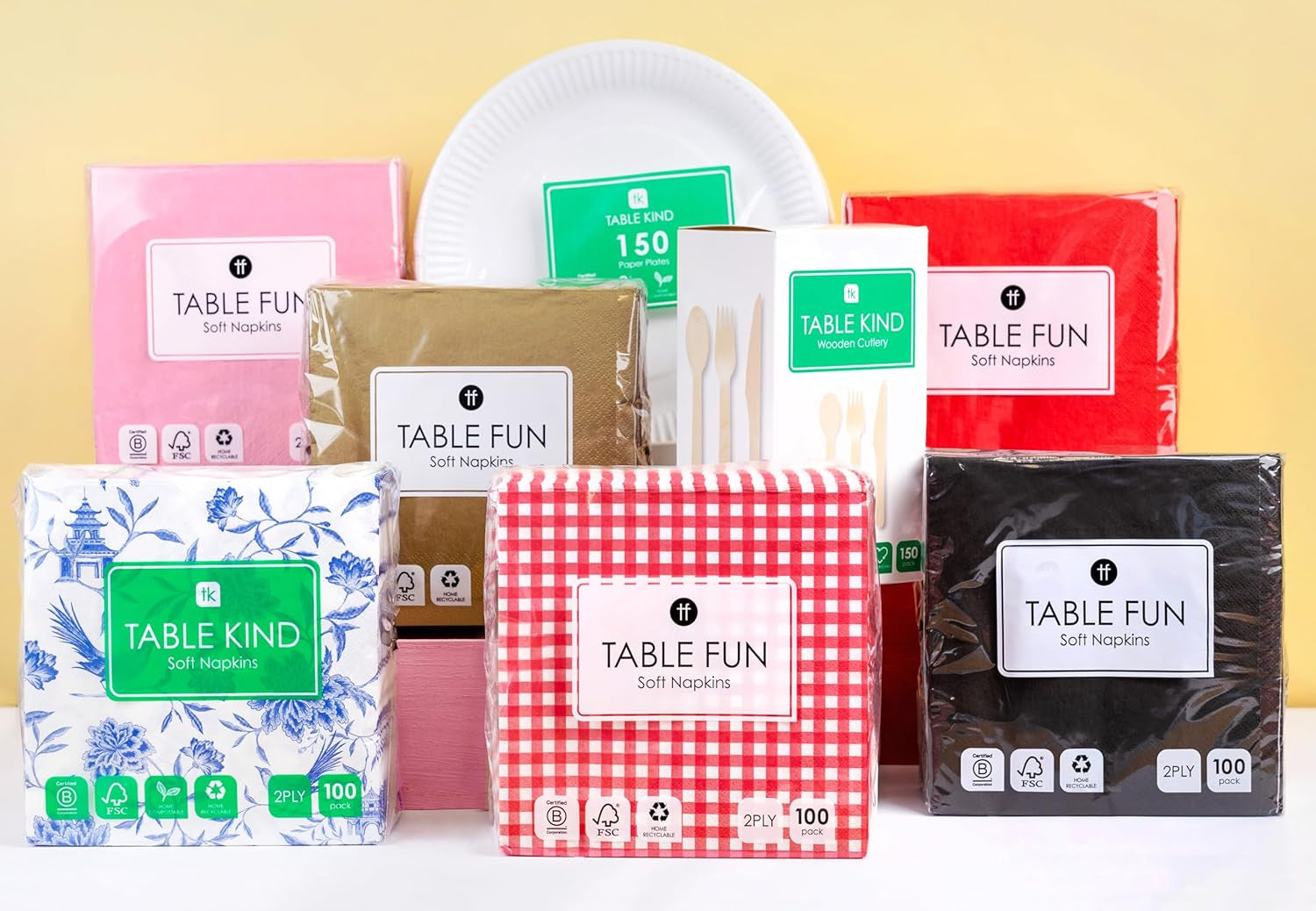 Table Kind | 100 pachet vrac Șervețele moi din hârtie reciclată, șervețele de petrecere de unică folosință maro, potrivite pentru uz zilnic, ecologice, Kraft, nealbite, compostabile, fabricate în UE, 2Ply, 33cm