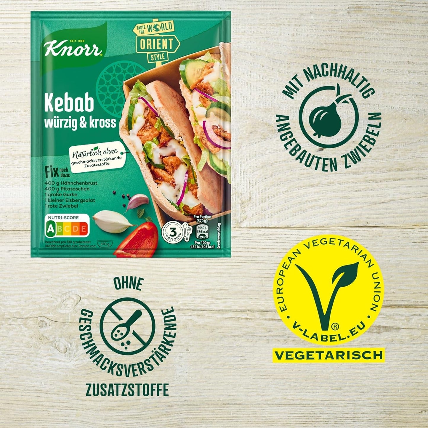 Knorr Fix Kebab für ein würzig und krosses Hähnchen Gericht ohne geschmacksverstärkende Zusatzstoffe 3 Portionen