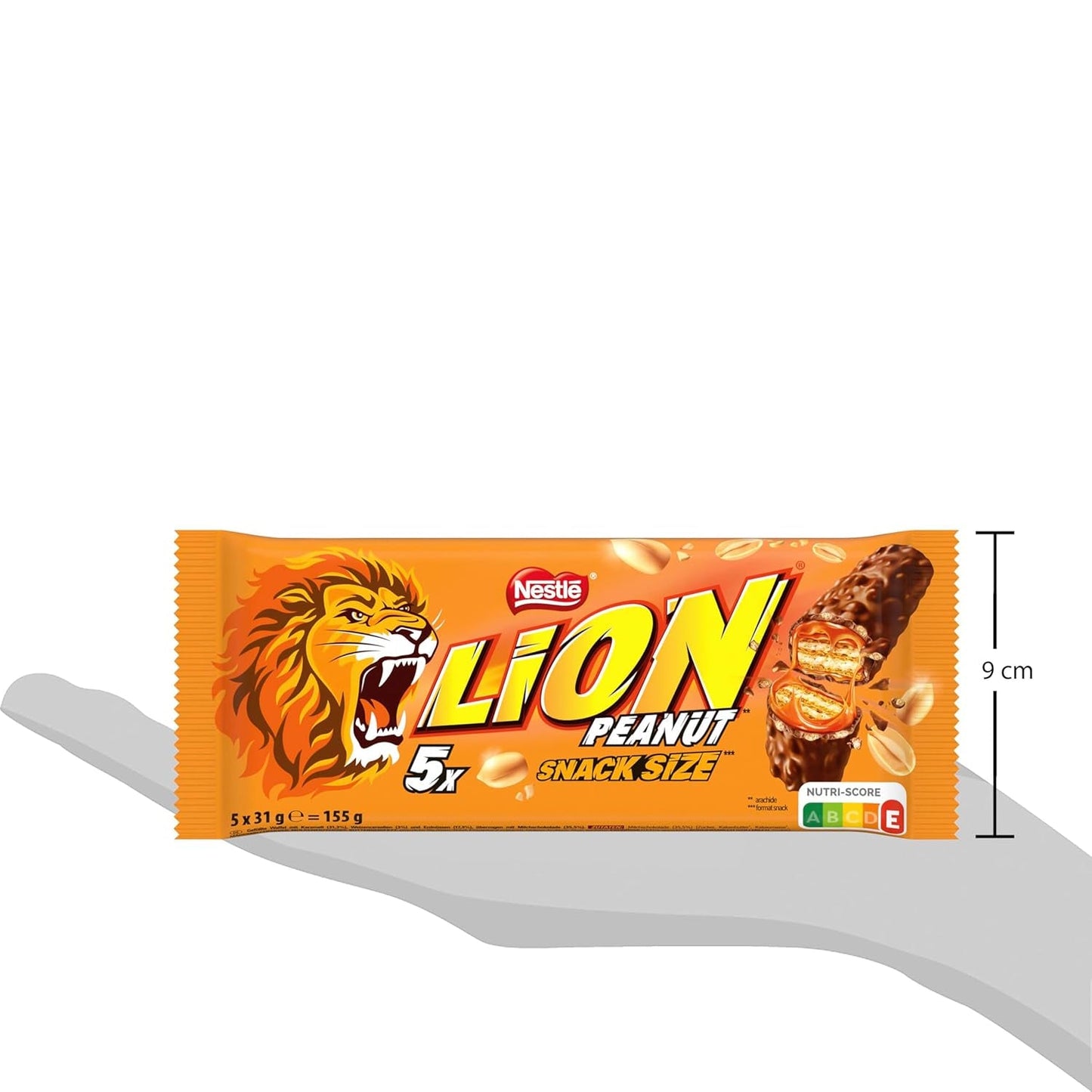 Baton de ciocolată cu arahide acoperit cu ciocolată cu lapte, umplutură delicioasă de caramel, arahide și napolitană crocantă, pachet vrac de bomboane, 1 pachet (5 x 31g)