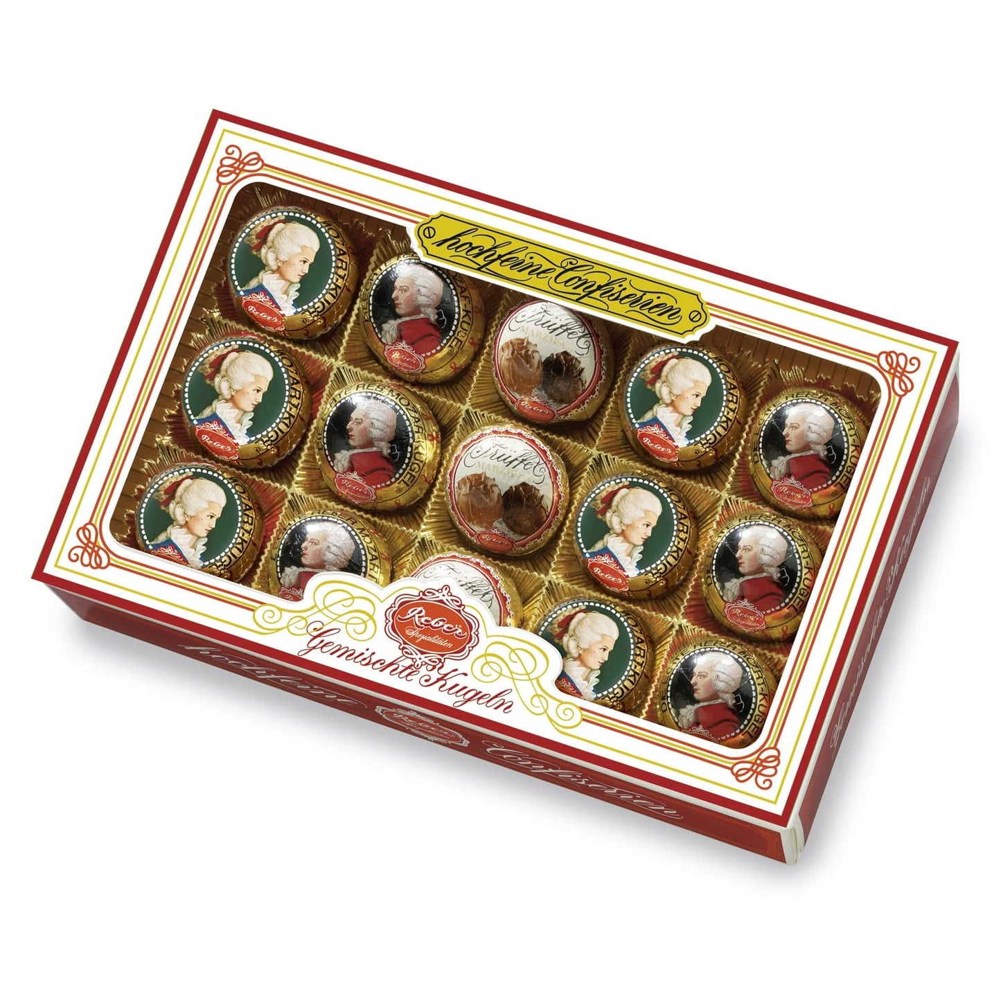 Bile Reber Mozart cu ciocolată neagră, pachet de 6 cu marțipan și nuga, vegane - 1 x 120 g