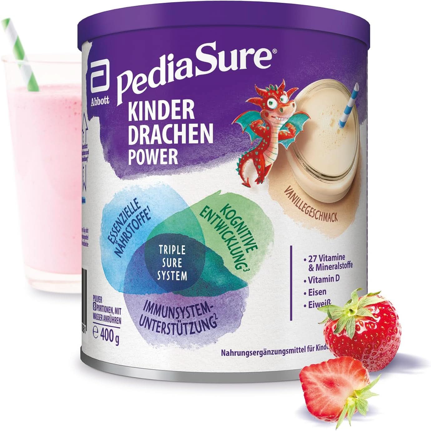 Pediasure Puterea Dragonului, 400 grame, supliment nutritiv delicios pentru copii cu vârsta de 1 an și peste, cu 27 de vitamine și minerale Naty Shop Capsune