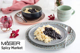 MÄSER 931744 Seria Spicy Market, Set de veselă pictat manual pentru 4 persoane în design vintage mediteranean, Set combinat din ceramică cu 16 piese, Verde, Gresie