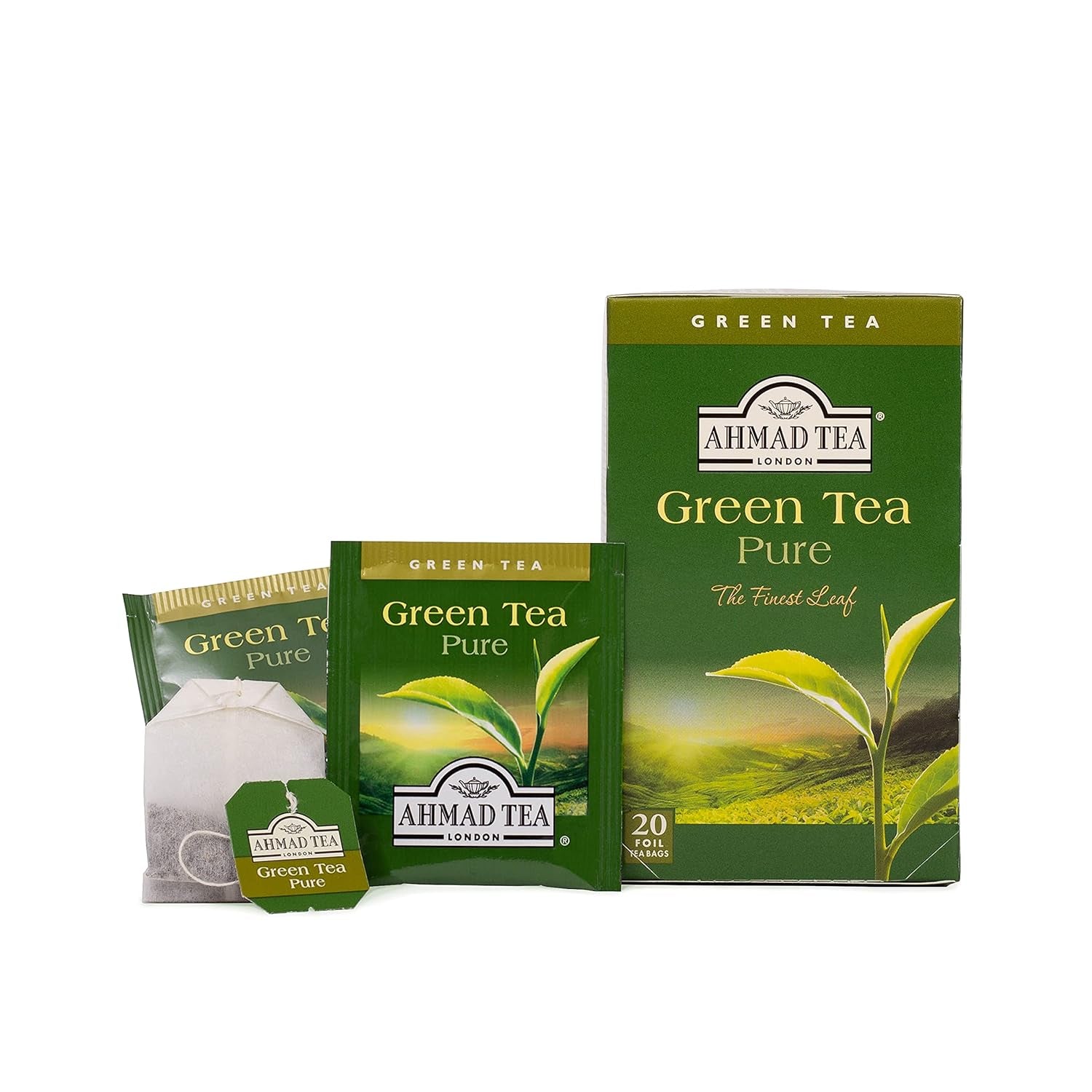 Ahmad Tea - Ceai verde - Pliculețe de ceai ambalate individual, cu aromă sigilată, cu 2 g de ceai per porție - 20 pliculețe de ceai cu bandă (pachet cu 2)