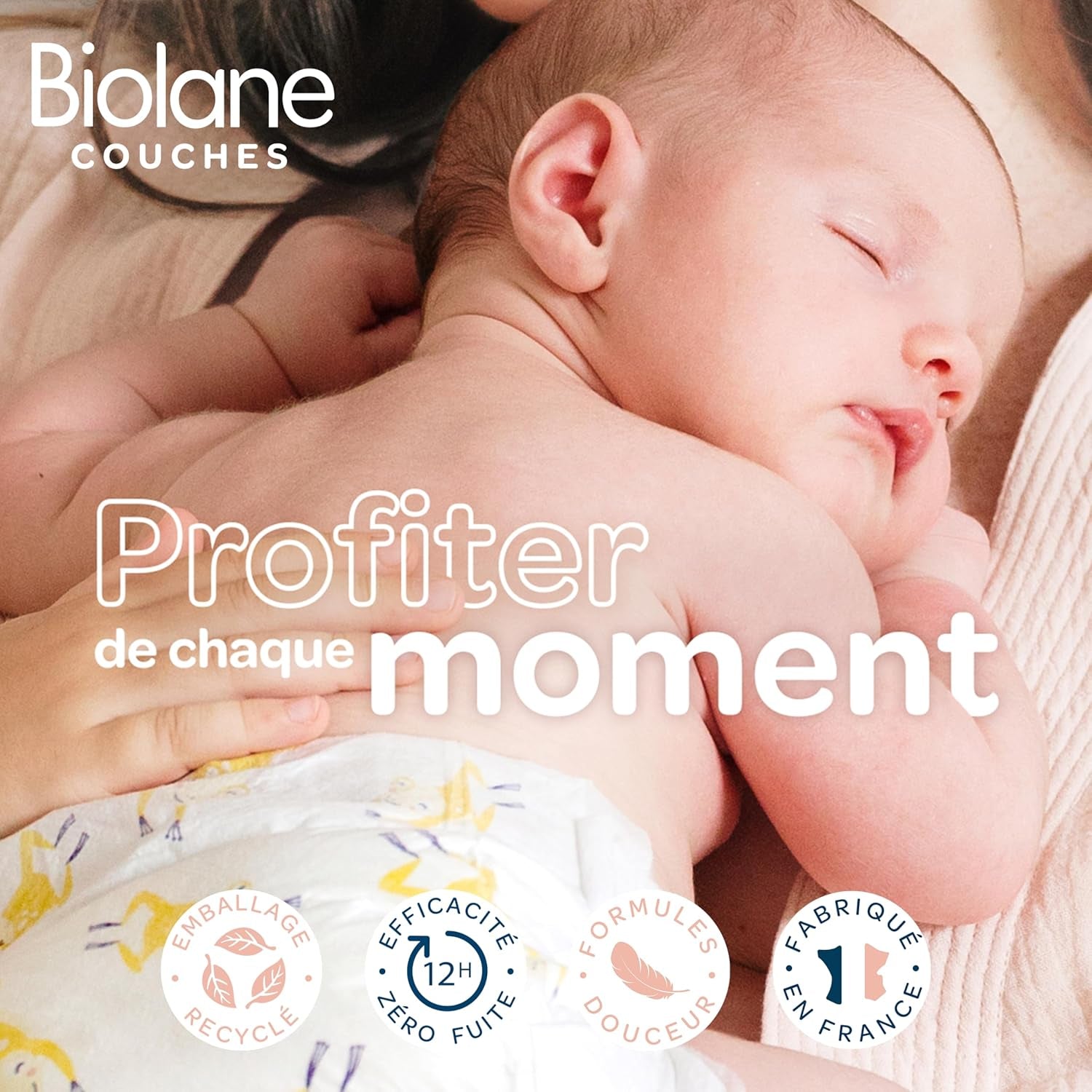 BIOLANE - Scutece scurte – Mărimea 5 (12-18 kg) – Etanșeitate 12 ore – Pachet pentru 1 lună – 120 scutece – ecologice