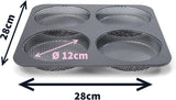 Hamburgerbrötchen, Perforiert, Antihaftbeschichtet, 4 Runde Mulden Mit Je 12 Cm, Pfannengröße 28 X 28 Cm, 2,5 Cm Tief, Mittelgroß, Schwarz Matrite si tavi pentru copt Naty Shop