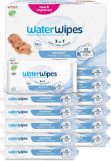 Șervețele umede WaterWipes Sensitive+ pentru nou-născuți și bebeluși, 540 bucăți (9 pachete), curățare, îngrijire, protecție 3 în 1, 99,9% apă, fără parfum