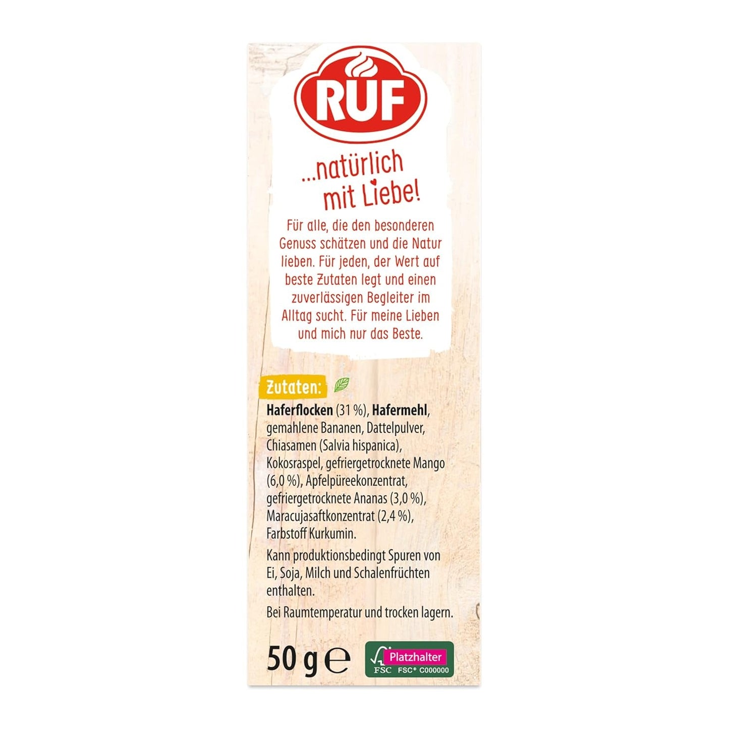 RUF Smoothie Bowl Tropilicious, gustare pentru micul dejun pe bază de ovăz cu mango și fructul pasiunii, preparare rapidă și ușoară, vegan, 1 plic x 50g (pachet de 3)