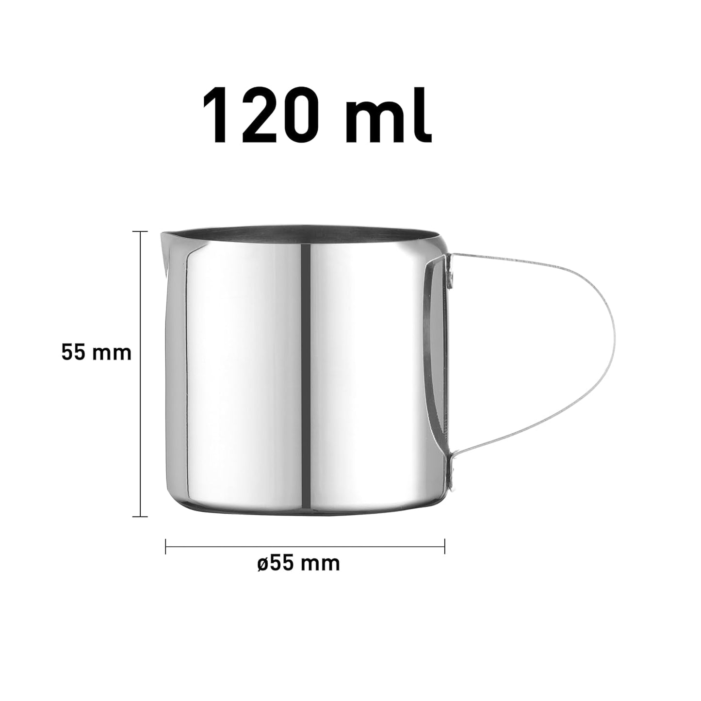 Cană de lapte mini HENDI, design drept, cu mâner solid, ulcior pentru frișcă, ulcior mic pentru lapte, ulcior pentru spumare, ulcior pentru frișcă, ulcior pentru frișcă, 120 ml, ø55 x (Î) 55 mm, oțel inoxidabil