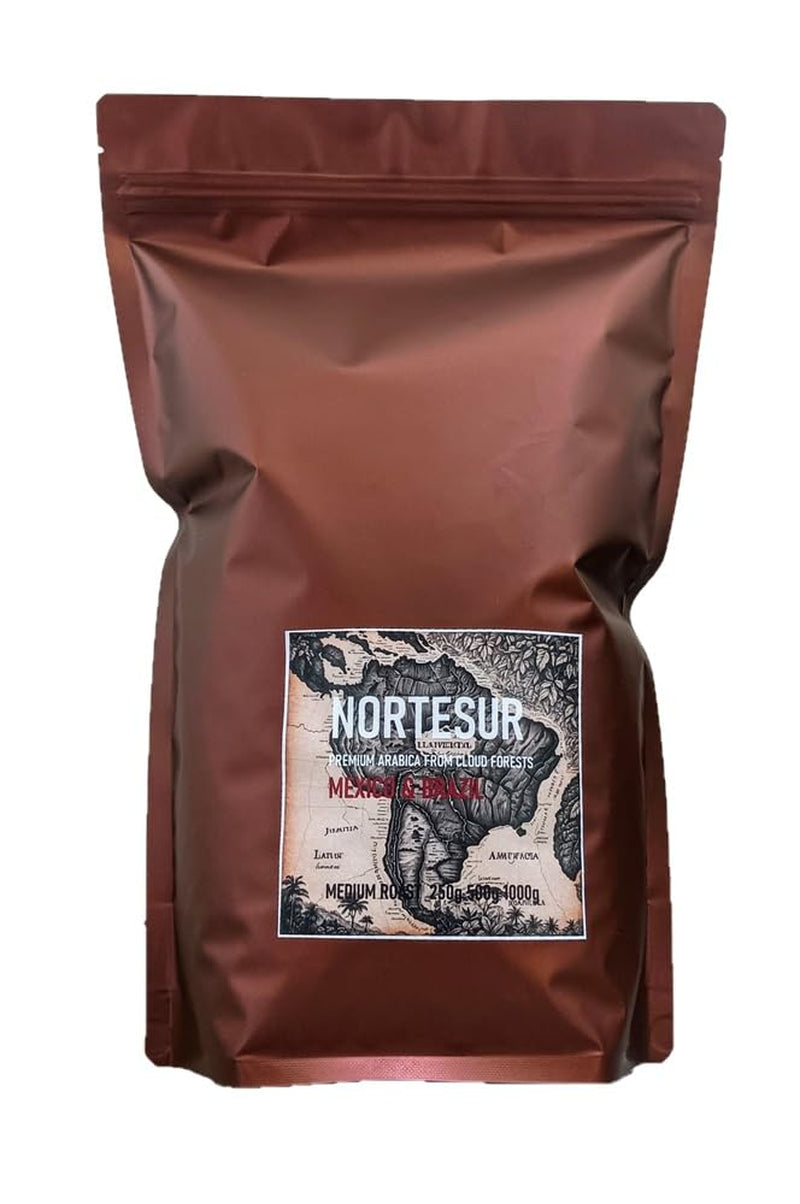 Cafea Norte Sur, cafea tare pentru măcinarea zilnică. 100% Arabica din Mexic și Brazilia.