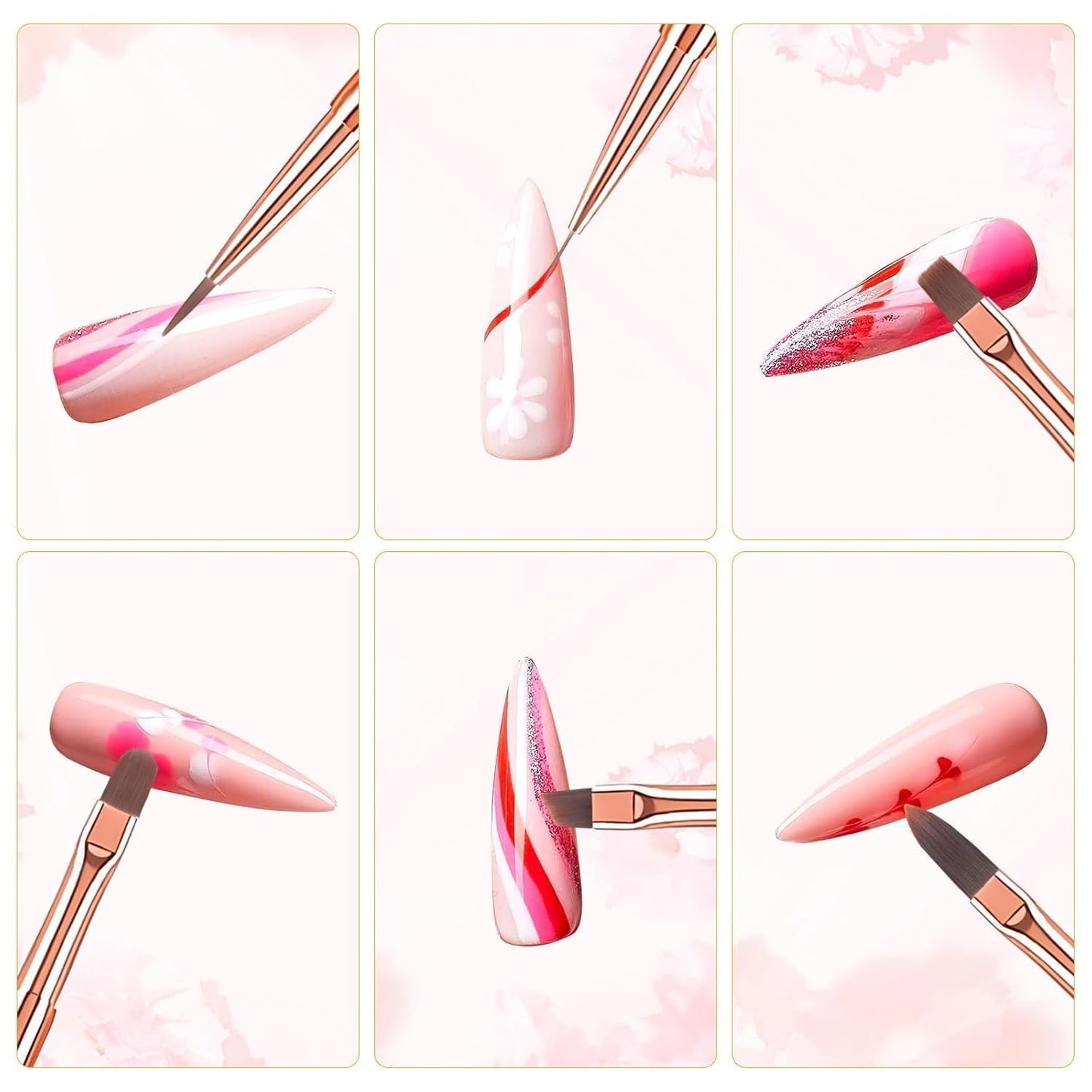 6 bucăți de pensule de unghii cu capac pentru unghii, gel UV, acrilic, pensulă de unghii, pensulă pentru gel de unghii, set de pensule parțiale pentru arta unghiilor