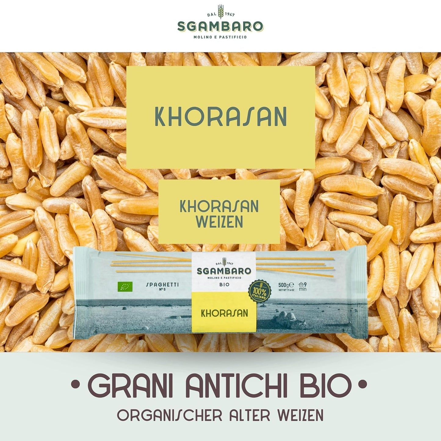 Paste spaghete organice nr. 5 - 500 g din grâu Khorasan – Grâu antic, bogat în proteine, cultivat 100% italian – Versatile în bucătărie și bogate în nutrienți