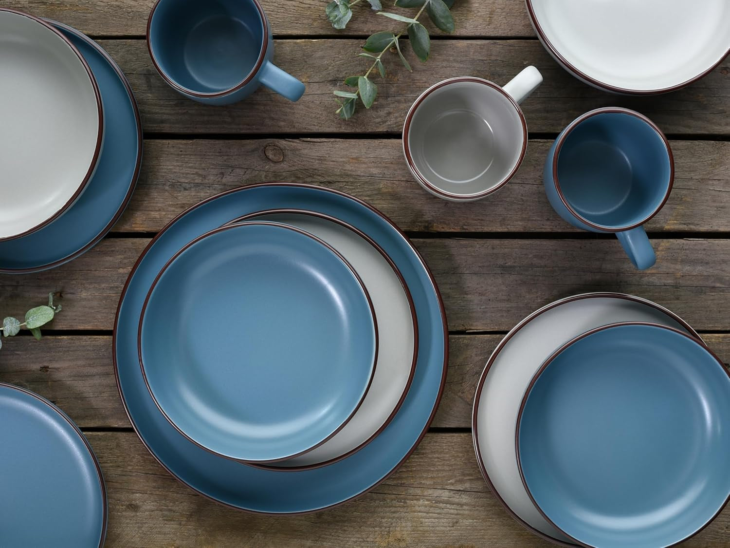 CreaTable, 21016, seria Modern Scandic albastru-gri, set de veselă cu 16 piese, serviciu combinat din gresie, potrivit pentru mașina de spălat vase și cuptorul cu microunde, producție de calitate