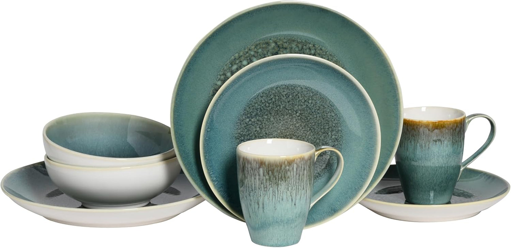 Creatable, seria Caldera, set de veselă din gresie, potrivit pentru mașina de spălat vase și cuptorul cu microunde, producție de calitate (set combinat verde, format din 8 piese)