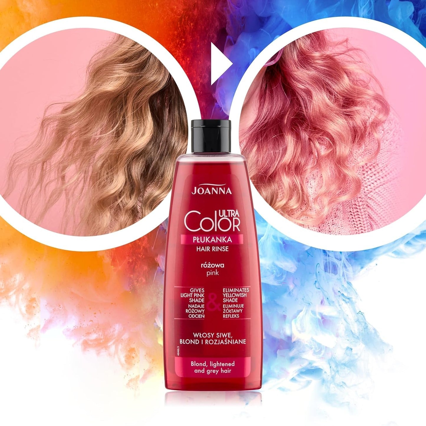 Joanna Ultra Color - Balsam de culoare roz pentru păr blond și deschis - Roz pastel - Strălucire naturală - Elimină nuanța galbenă din părul gri-blond - Efect temporar - 150 ml Vopsea pentru par Naty Shop