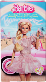 Păpușa Barbie The Movie, bazată pe film, Margot Robbie în rolul lui Barbie, figurină de colecție în bluză roz și fustă de tul, cu coafură stilizată și bijuterii asortate, JBJ53