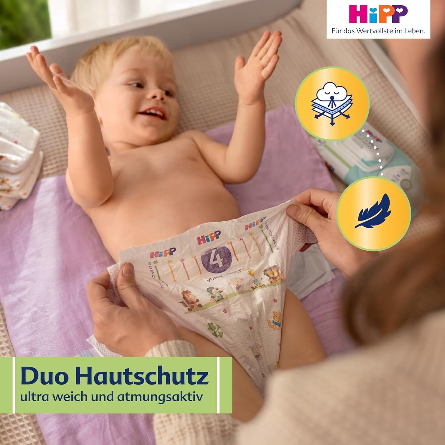 Scutec HiPP Extra Soft Premium Mărimea 1 Nou-născut 2-5 kg, 72 bucăți (3 pachete a câte 24), cu protecție anti-scurgere în 3 moduri și protecție dublă a pielii
