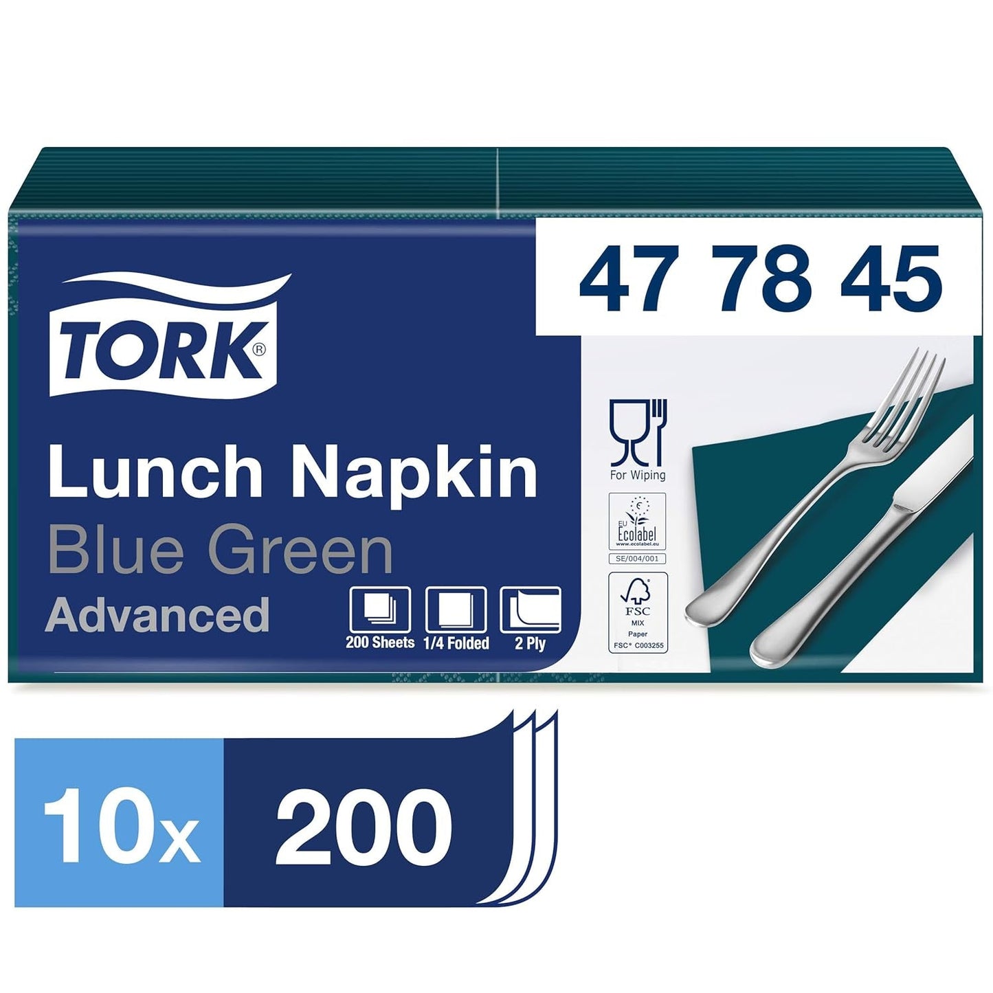 Tork 477840 Șervețele de prânz Lime / Șervețele din 2 straturi pentru mâncăruri mici sau gustări / Calitate avansată / 10 X 200 (2000) șervețele de hârtie / 32.6 X 33 Cm (L X l) / 1/4 pliere