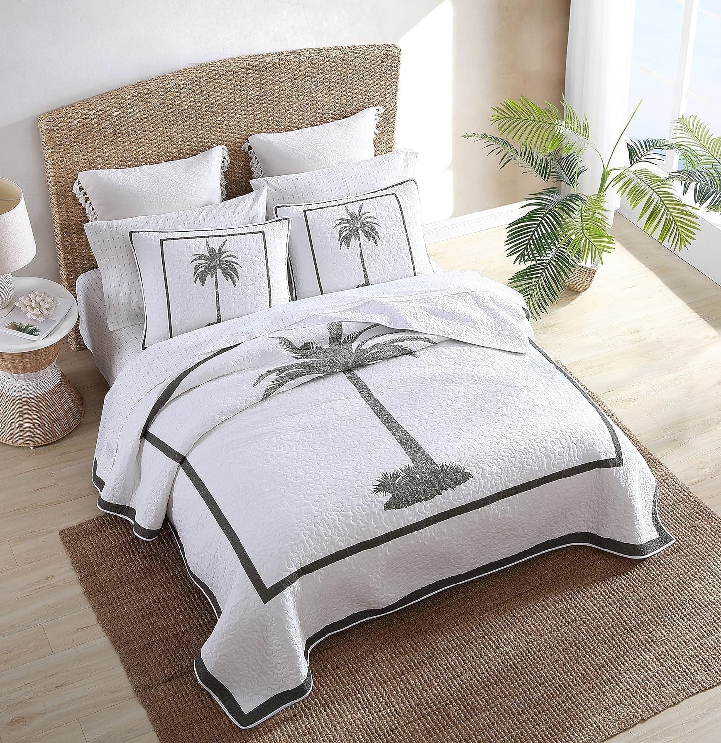 Tommy Bahama Palm Island Collection | Cuvertură - 100% bumbac, reversibilă, moale și respirabilă, pre-spălată pentru un plus de moliciune, pat king size, gri Plapumi si pilote Naty Shop